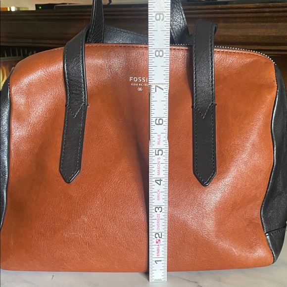 Fossil Unisex Cognac & Black Leather Satchel - Picture 8 of 10